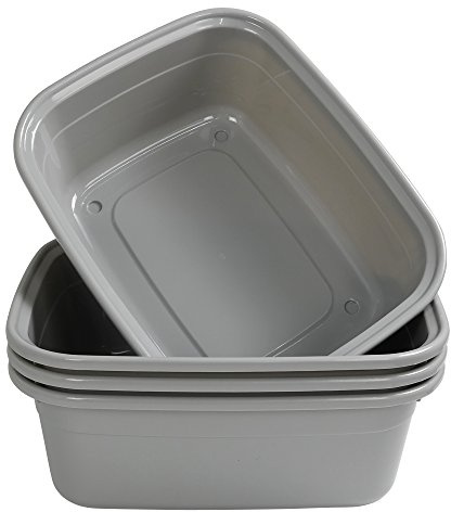 Begale 14 Quart Rectangular Dishpan Basin for Washing Dishes, Set of 4, Grey