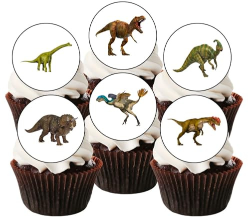 Cupcake-Aufsätze, essbare Oblaten, besonders dick, gesüßt, Vanillegeschmack, Dinosaurier-Motive, 24 Stück