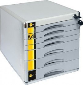 Schubladenbox A4 Metall/Holz silber/grau abschließbar mit 7 Fächern 1Stk | Abschließbare A4‑Schubladenbox aus Metall/Holz, 10 Fächer à 15 mm, mit Beschriftungsfeldern – ideal für DSGVO‑konforme Ablage