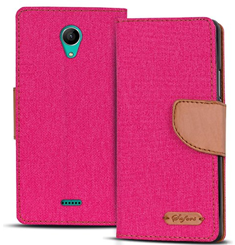 Verco Coque pour Wiko Freddy, Étui Portefeuille Compatible avec Wiko Freddy Case Textures de Fibre Housse de Protection, Rose