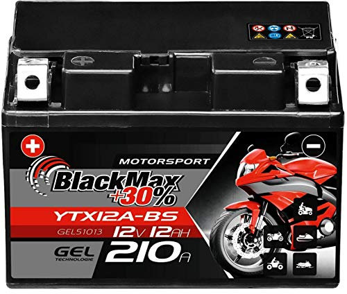 BlackMax YTX12A-BS Motorradbatterie GEL 12V 12Ah 210A 51013 CTX12A-BS YTZ12S GT12A-BS
