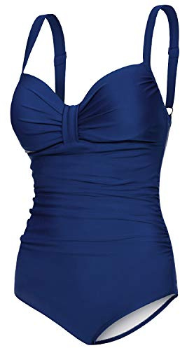 Aqua Speed Badeanzug Damen Bauchweg | Damenbadeanzug einteilig schick | Blauer Badebekleidung mit Bügeln | Push Up Bathing Suit Women | Once Piece Swimsuit | Blau, Gr. 38 - C - D | Olivia
