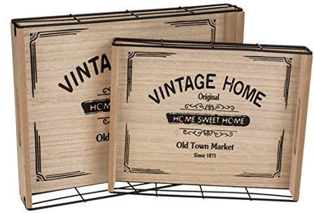 Dekotablett 2er Set Tablett Vintage Home Natur Schwarz Metallrand Holztablett in 2 Größen Deko Trend Bada Bing