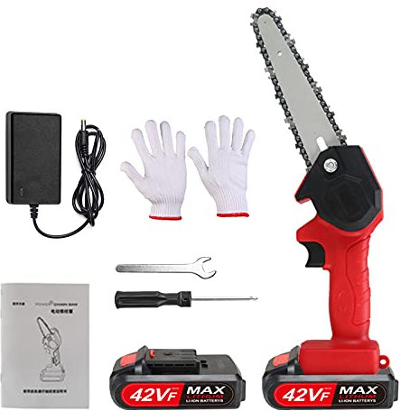 Mini Motosierra PortáTil InaláMbrica, La Motosierra Con El Cargador Y La BateríA, Motosierra Bateria PequeñA Equipo, Para Podar áRboles, Corte De Madera, Makita (6 pulgadas, dos baterías, rojo)