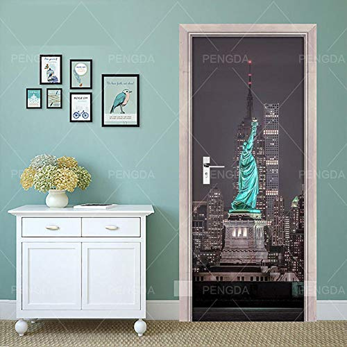 CBWRAW 3D Türaufkleber Türfolie Selbstklebend Freiheitsstatue, New York 77X200cm Art Decals Kreative Poster Tapete Wasserdicht Abnehmbare Wandbild Fototapete Für Wohnzimmer Schlafzimmer Dekoratio
