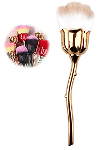 Nail Art Dust Powder Remover Brush Rose Shaped Soft Brush for Nail Trimming Cleaning Makeup Brush Tools White Gold