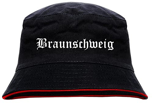 sostex Braunschweig Anglerhut - Altdeutsche Schrift - Schwarz-Roter Fischerhut XL Schwarz