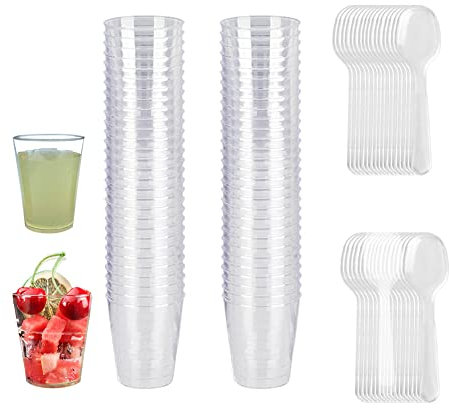 Jesdavan 50 Piezas Vasitos Plastico para Postres, Vasitos Aperitivos Plastico 3 oz / 90 ml, Reutilizable Vasos de Postre de Plástico, Copas de Postre para Fiestas,Aperitivo,Postre,Pudín,Cumpleaños