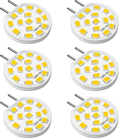 VITUNOV G8 LED Puck Light Bulbs, 3W Equivalent to 20W-25W Halogen Bulb, T4 JCD Type Bi-Pin Base, 120V Warm White 3000K G8 Bulbs for Under Cabinet, Counter Lighting, 6Pack