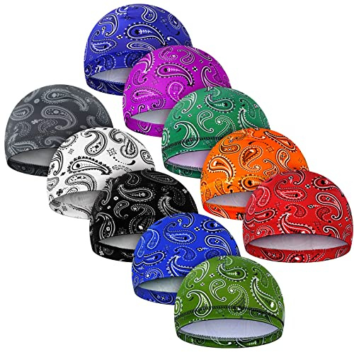 Tarpop 10 Pcs Men Skull Caps Cooling Welding Hard Helmet Liner Cycling Skull Caps Wicking Beanie Do Rag Head Wrap for Men(Mixed Style)