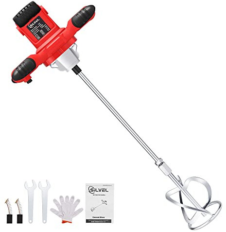 SILVEL - Mezclador de cemento, 2300 W, mezclador de hormigón eléctrico portátil, con 6 velocidades ajustables, mezclador de barro de 110 V para mezclar barro, cemento, mortero, pintura, forraje