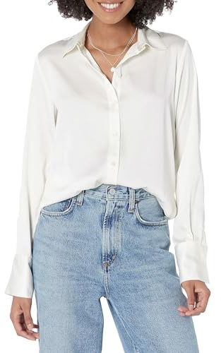 Amazon Essentials kvinnors Classic-Fit satin button down-blus (finns i plusstorlek), äggskalsvit, X-Large
