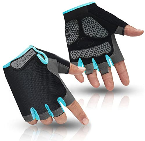 HuwaiH Bike Gloves for Men/Women, Cycling Gloves with Anti-Slip Shock-Absorbing Pad Half Finger Biking Bicycle Gloves (Black/Blue, Large)