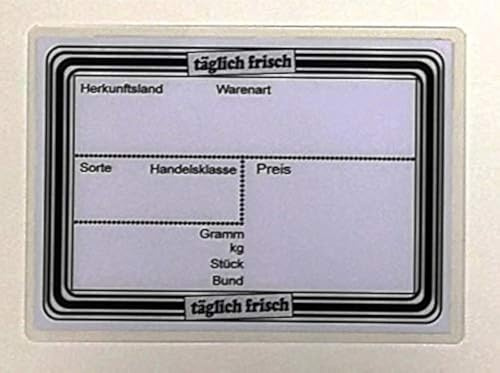 20 weisse laminierte Preisschilder 111 x 154 mm für Obst und Gemüse mit Aufdruck Werbesymbole