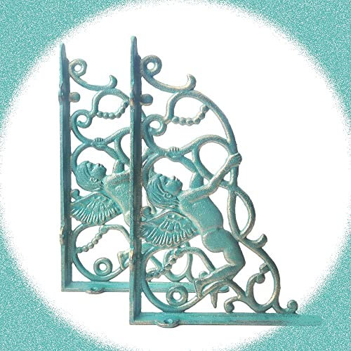 XFAK Regalwinkel Vintage Regalträger Gusseisen Antik Halterung DIY Wandkonsole Mit Schrauben, Engel Dekoration 27x18x4cm