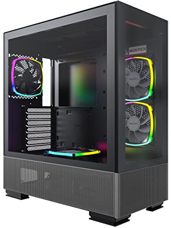Montech Sky Two, Dual Tempered Glass, 4X PWM ARGB Fans Pre-Installed, ATX Gaming Mid Tower Computer Case, Type C, High Airflow Performance- Black