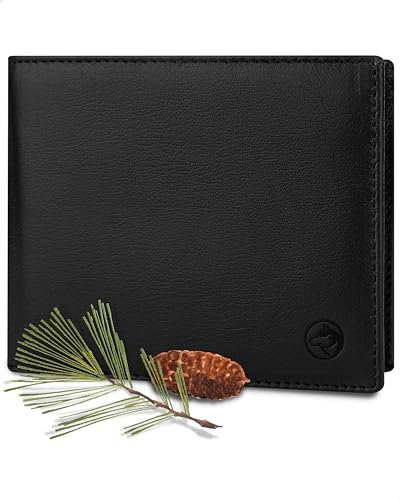 Wolfstrøm Geldbörse Herren Leder 'Nørge XL' – Tri-Fold Herren-Portemonnaie RFID-Blocker – 8 Karten-Fach, Ausweis-Fach, 2X Großes Zusatzfach, Scheinfach, Kleingeldfach – Classic Black