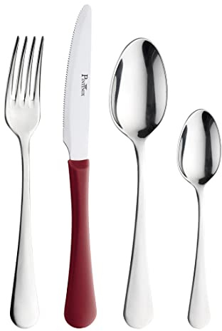 Prima Collection Bellagio Set 48 Pezzi Acciaio Inox Nichel Free Made in Italy, coltello con manico in polipropilene colore Rosso