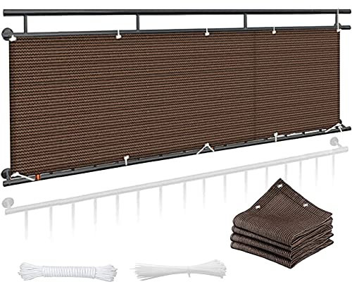 Balkonverkleidung 70 x 500 cm Wind- und UV-Schutz, Privatsphäre Balkon Sichtschutz Ohne Bohren mit Ösen und Kabelbinder für Balkon Terrasse Garten, Taupe