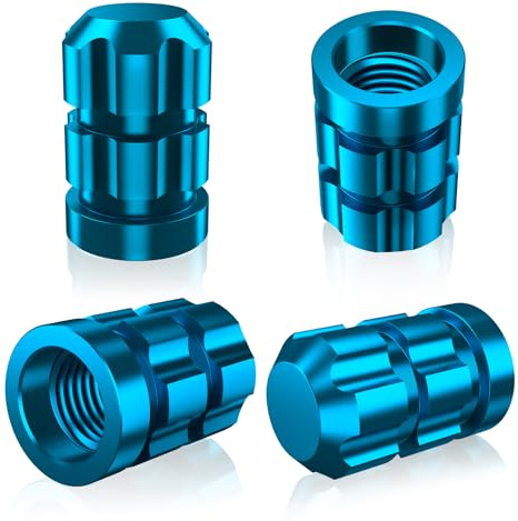 QUARKACE Tire Valve Stem Caps 4 Pack - Rustprood & Fade Resistant Metal Tire caps, Universal Fit for Cars/Trucks/Motorcycles/Bikes (Blue)