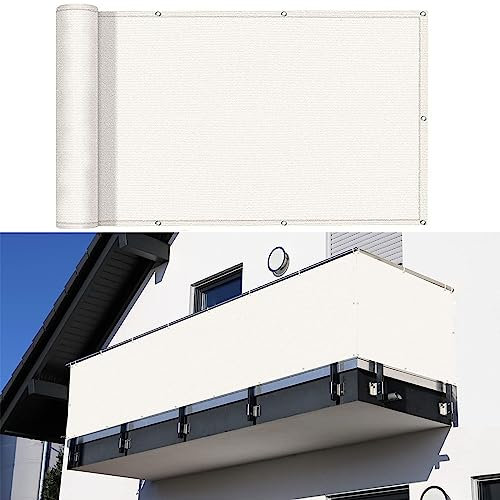 Balkon Sichtschutz Balkonabdeckung 60 x 500 cm Wind HDPE UV-Schutz Innen Balkonverkleidung mit Ösen und Kordel für Garten Balkon Terrasse Outdoor, Weiß