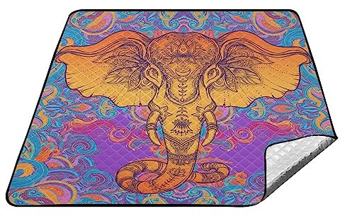 YOUJUNER Picknickdecke 200x200cm, Boho-Elefant groß wasserdicht Campingdecke faltbar Strandmatte Picknick-Matte für Park, Garten, Strand Outdoor