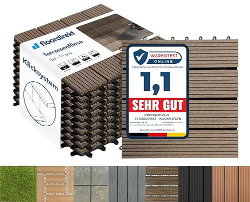 Floordirekt || Royal | Caillebotis Emboîtables | Qualité Supérieure Résistant aux intempéries | Idéales sol Extérieur, Terrasse, Balcon | 1m² | 30x30cm, Marron foncé