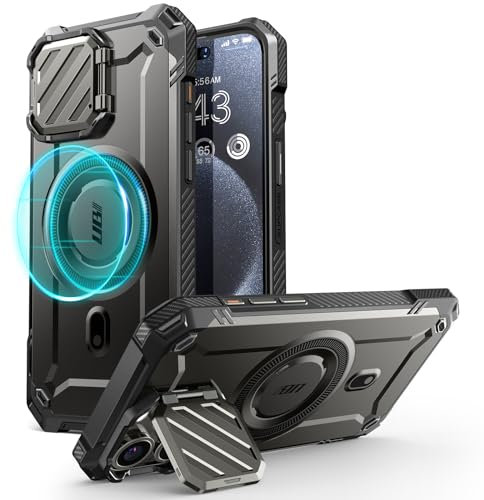 SUPCASE Coque pour iPhone 15 Pro Max Magnétique avec Protecteur Caméra Support Réglable [MagSafe Compatible] [Mag XT] Robuste Antichoc avec Béquille Intégrée Protection pour iPhone 15 Pro Max, Noir