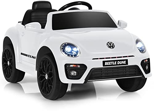 COSTWAY 12V Volkswagen Macchina Elettrica per Bambini, Auto Elettrica con Telecomando Luci Musica Doppia Porta, 5km/h Carico 30kg, per Bambini 3-8 Anni (Bianco)
