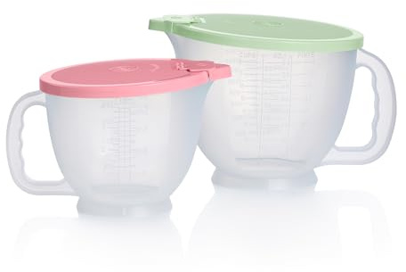 Tupperware Klassisches Mix-N-Store Krug-Set in Mintgrün & Candy Pink – spülmaschinenfest & BPA-frei – (2 Schalen + 2 Deckel), 173871 | Kunststoff-Krug-Set (1 l und 2 l), BPA-freie Materialien, spülmaschinenfest, sicherer Klappdeckel zum Ausgießen und Backen