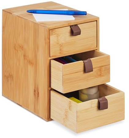 Relaxdays Schreibtisch Organizer, 3 Schubladen, Bambus, HxBxT: 21 x 15 x 20 cm, Schubladenbox Home Office & Büro, Natur