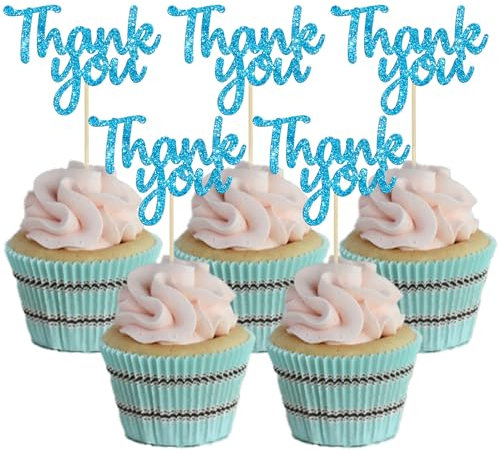 Gyufise 36 Pack Thank You Cupcake Toppers Black Glitter Thanksgiving Cupcake Picks Decorations for Baby Shower Boys Girls Birthday Party Supplies …