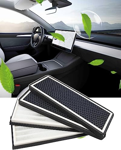 KKTR-CAR för Tesla Model Y externt hepa-luftfilter med aktivt kol, externt cirkulationsläge, ersättningsluftfilter för Tesla Bio-Defense-läge (2019–2024) (4 stycken)