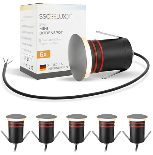 SSC-LUXon 6x JAVO Mini Garten Boden Einbau LED 230V Spots indirekt blendfrei - rostfreie Bodenlampen IP67 trittsicher wetterfest