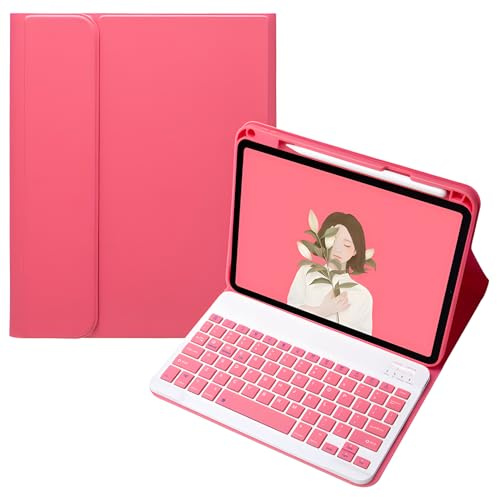Funda con Teclado para iPad 9.ª 10.2 Pulgadas 8.ª 7.ª generación y Pro 10.5 Air 3.ª 2019/2017, Español ñ, Teclado Bluetooth inalámbrico Desmontable y portalápices,Rojo