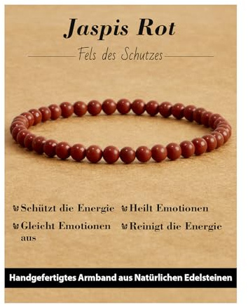 Landorilo Bracciale di Pietre Naturali Rotonde da 4 mm, Braccialetti Yoga Elastico per Uomo e Donne, Bracciali Portafortuna con Perline di Ricambio, Regali di Gioielli(R Diaspro Rosso)