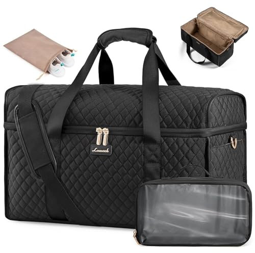 LOVEVOOK Reisetasche Damen, Große Öffnung Weekender Handgepäck Tasche Groß Travel Duffle Bag, Wasserdicht Kliniktasche Geburt Krankenhaustasche Sporttasche für Flugzeug Reise Sport Gym, Schwarz