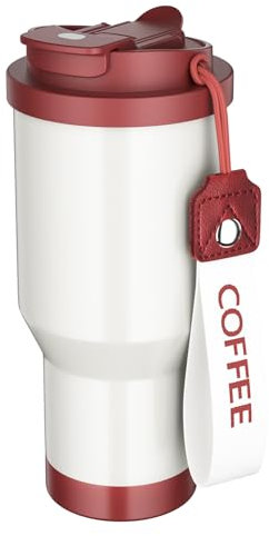 Vaso Termo Cafe para Llevar - Taza Termo para Café - Coffee Mug 530ml de Acero Inoxidable 304, Doble Pared Aislante, 360° Antigoteo, con Tapón de Pajita y Boquilla para Bebida Caliente y Fría (Roja)