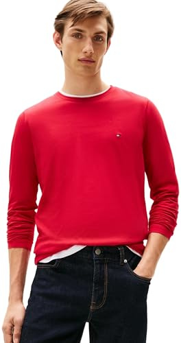 Tommy Hilfiger Camiseta de Manga Larga Hombre Stretch Slim Fit de algodón, Multicolor (Medium Red), XXL
