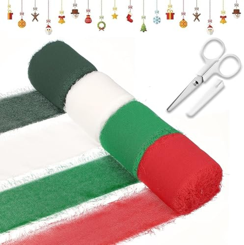 Scinzene Weihnachten Satinband Geschenkband Breit, 4-Rollen Geschenkband Weihnachten Mit Schere, Schleifenband Weihnachten, Weihnachtsband, Dekoband Weihnachten, Geschenkbänder Weihnachten, 4cm*5m