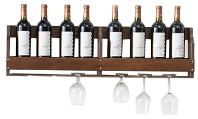Weinregal Wand Flaschenregal Holz Wine Rack Bar Regal Wand Weinschrank Hausbar Barschrank Weinständer mit Weinglashalter Mini Bar für Home Bar Bartheke Wohnzimmer Küche(Walnut color,90cm(35.43in))