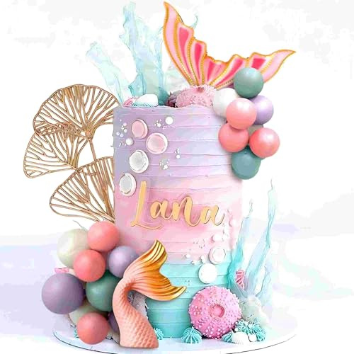 LaVenty Rosa Meerjungfrau Schwanz Kuchen Topper für Unter dem Meer Party Dekoration