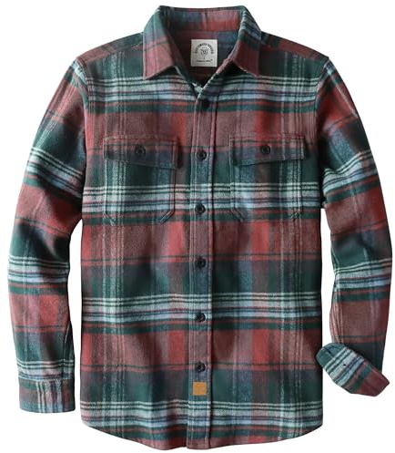 Dubinik® Flanellskjorta herr tung flanellskjorta herr fleeceskjorta herr tung långärmad ledig skjorta, röd/mörkgrön, L