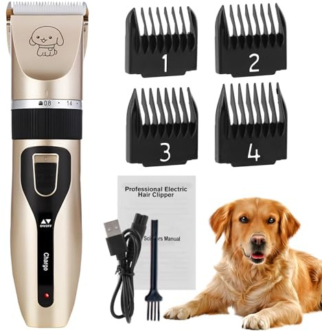 QOTSTEOS Kit de toilettage professionnel pour chien, à faible bruit, sans fil, rechargeable par USB, facile à nettoyer, léger, convient pour les poils/manteaux épais, tondeuse pour chiens, adultes et