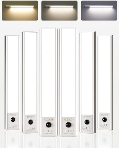 EZVALO 12-inch Under Cabinet Lighting Wireless with Battery Indicator, 2500mAh Rechargeable Motion Sensor Light Indoor, 96 LED Under Counter Lights for Kitchen Closet, 3 Color Temps, Dimmable, 6 Pack