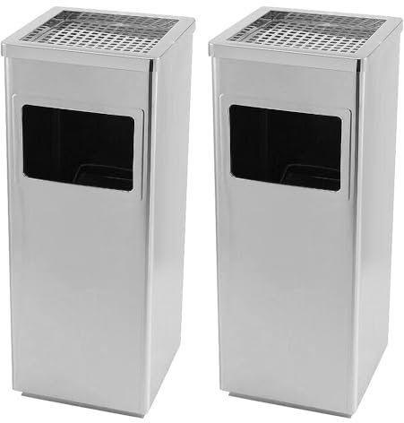 OHMG - Papelera de Acero Inoxidable 48 L con Cenicero Sobre Pie para Exterior, Cubo de Basura para Hotel, Jardín, Aire Libre y Supermercado