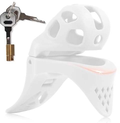 Peniskäfig Sex Spielzeug Keuschheitskäfig Herren mit Verdecktem Schloss und 3 Verschiedenen Größen Chastity Cage Männer mit Penis und Hoden in Fesselung Harzig Cock Cages (L,White)