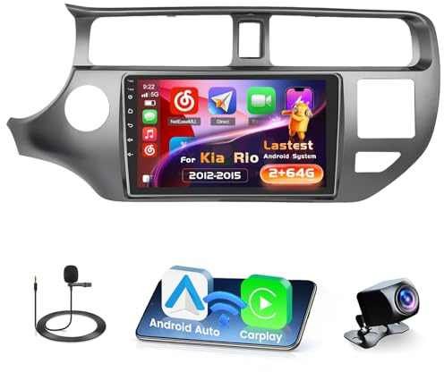 Inefala 2+64G Radio för Kia Rio 2012-2015 Android med trådlös CarPlay Android Auto, 9'' Bilradio Display Bluetooth WIFI 26UI GPS FM EQ SWC AHD Backkamera