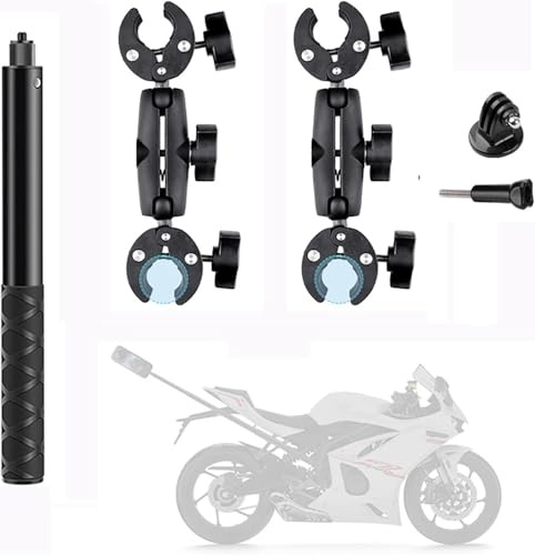 Supporto per selfie stick per moto, doppio morsetto, supporto per fotocamera a 360 gradi, supporto per selfie con 2 morsetti super per fotocamera Insta360 X4 X3 X2 ONE RS Ace Pro Ace Hero 12/11/10