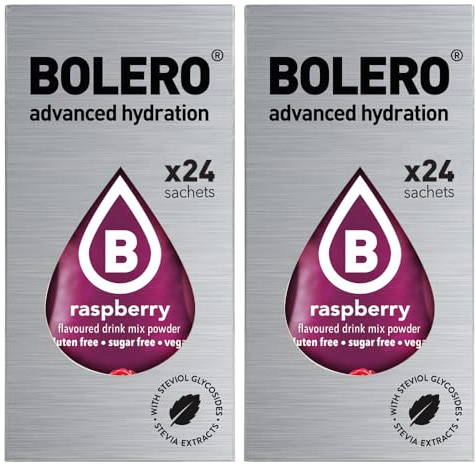 Generico Set Bolero Drink da 48 Bustine 3 grammi Raspberry (lampone) 3 gr Gusti Diversi alla Frutta Preparato Polvere Solubile Bevanda Fresca in Acqua,144 grammi dolcificato stevia,0.14 kg